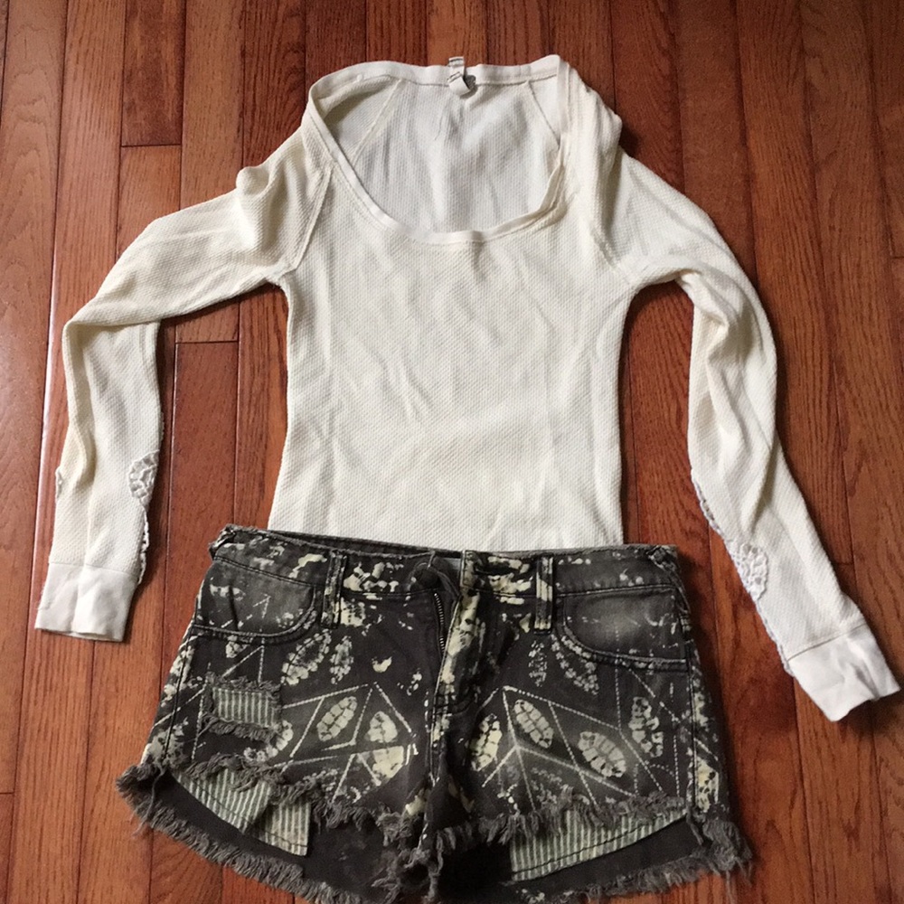Free People shorts in size 26 and cream shirt